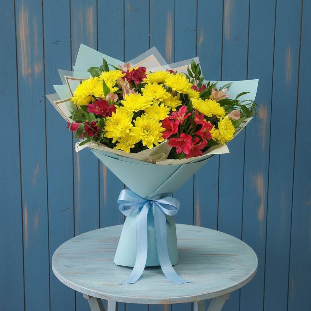 Букет цветов из: Альстромерии и Хризантемы в Шугарово
