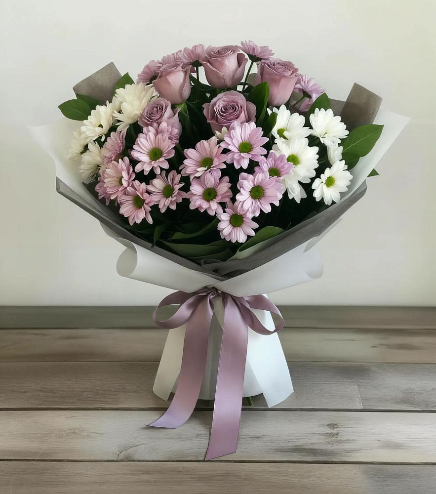 Букет цветов из: Хризантемы и Розы в Шугарово