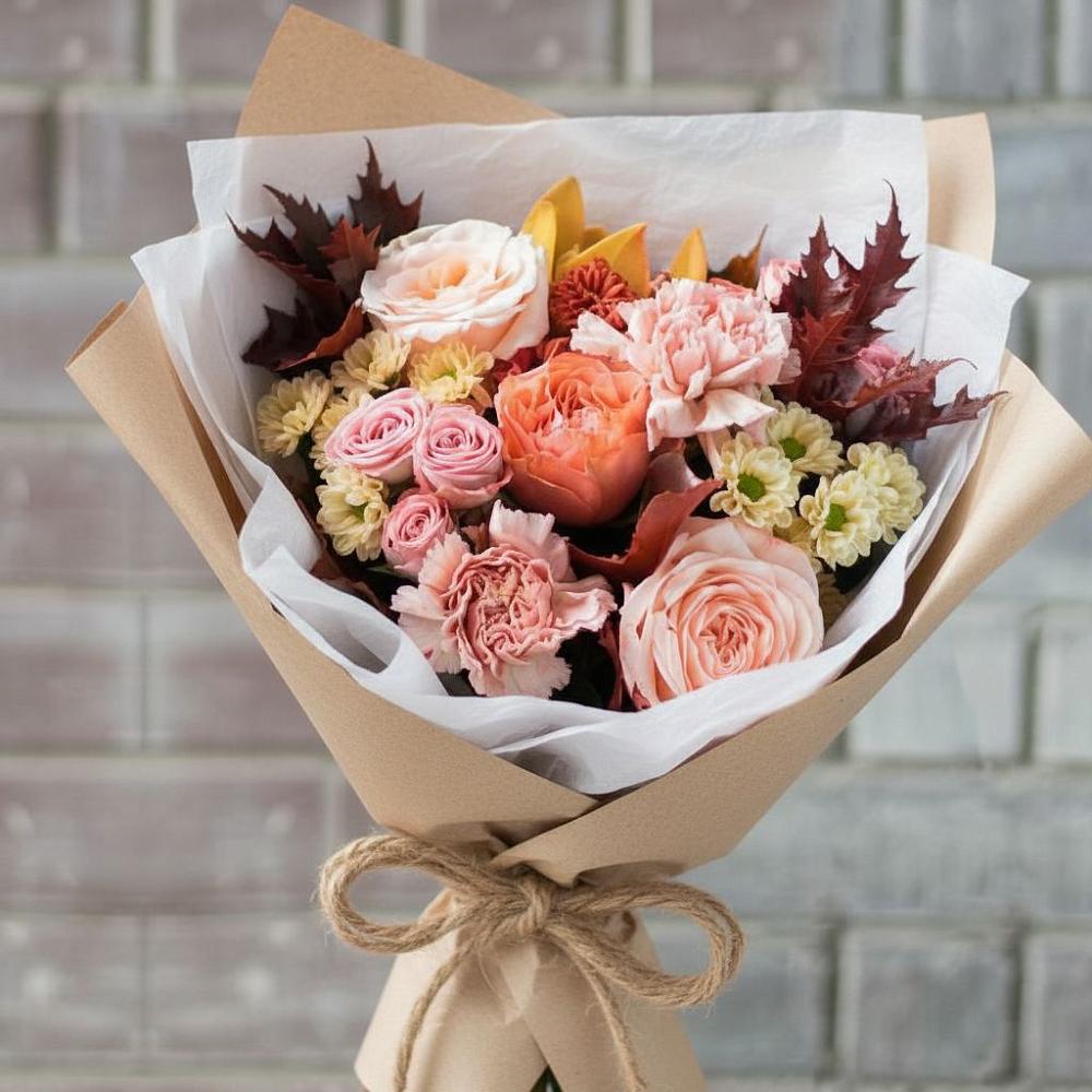 Букет цветов из: Гвоздики, Хризантемы и Розы в Шугарово