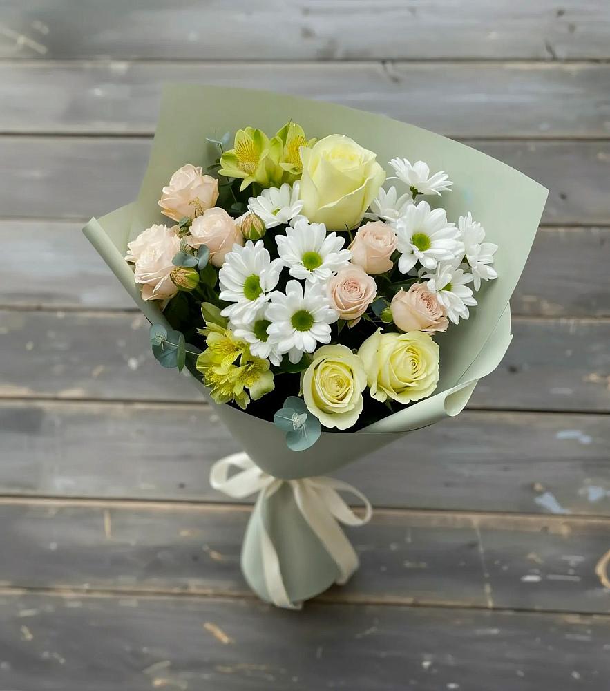 Букет цветов из: Альстромерии, Розы и Хризантемы в Шугарово