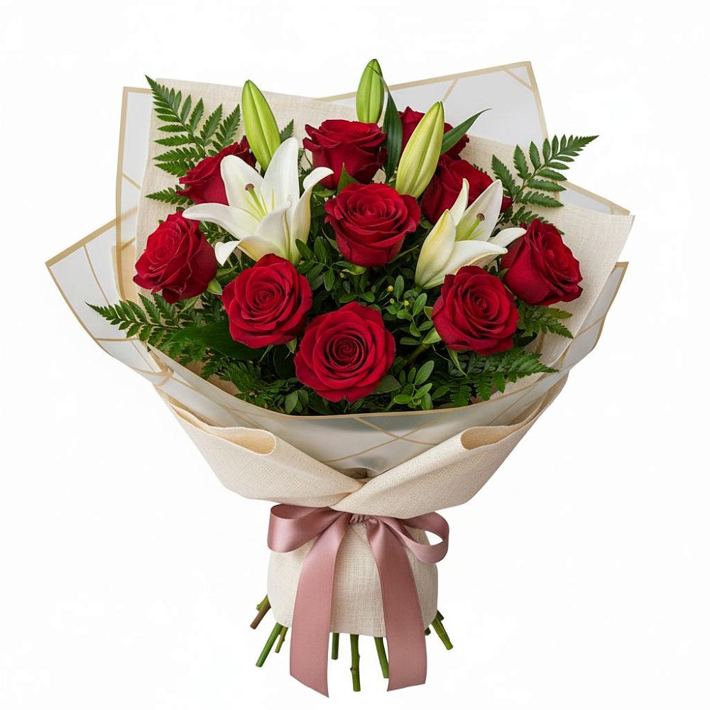 Букет цветов из: Лилии и Розы в Шугарово