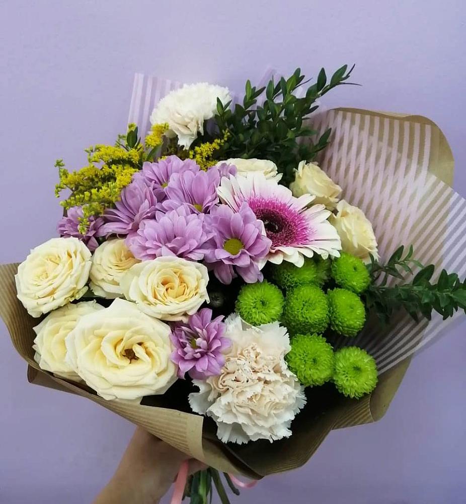 Букет цветов из: Хризантемы, Розы, Гвоздики и Герберы в Шугарово