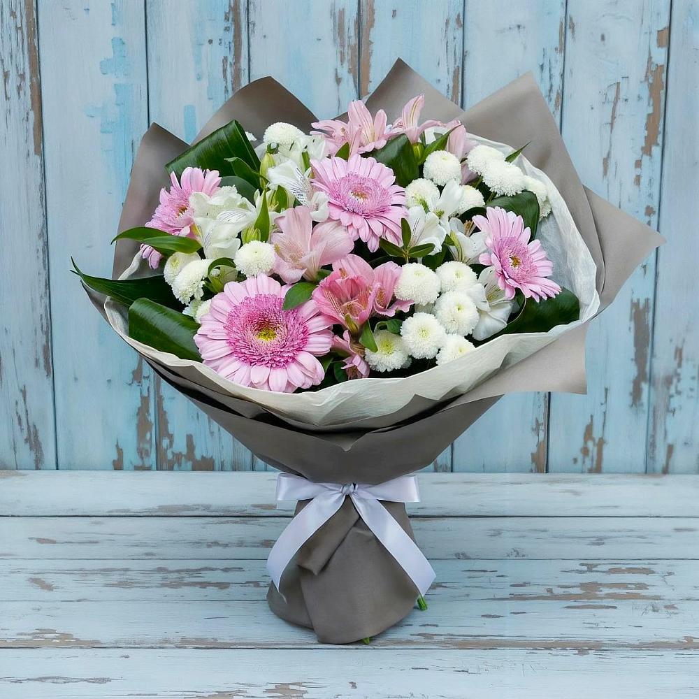 Букет цветов из: Герберы, Альстромерии и Хризантемы в Шугарово